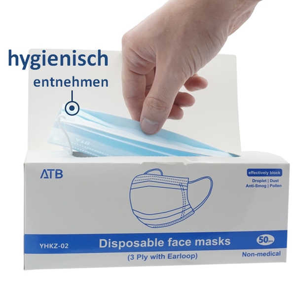 Hochwertige Einwegmasken 3-lagig hygienische Spenderbox