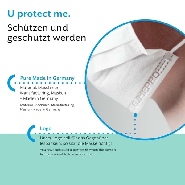 Hier zu sehen ist eine Nahaufnahme, die zeigt, wie die medizinische OP Maske Made in Germany richtig zu tragen ist