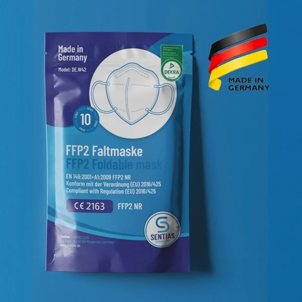 Sentias FFP2 Maske Dekra Schadstoffprüfung 10er Pack